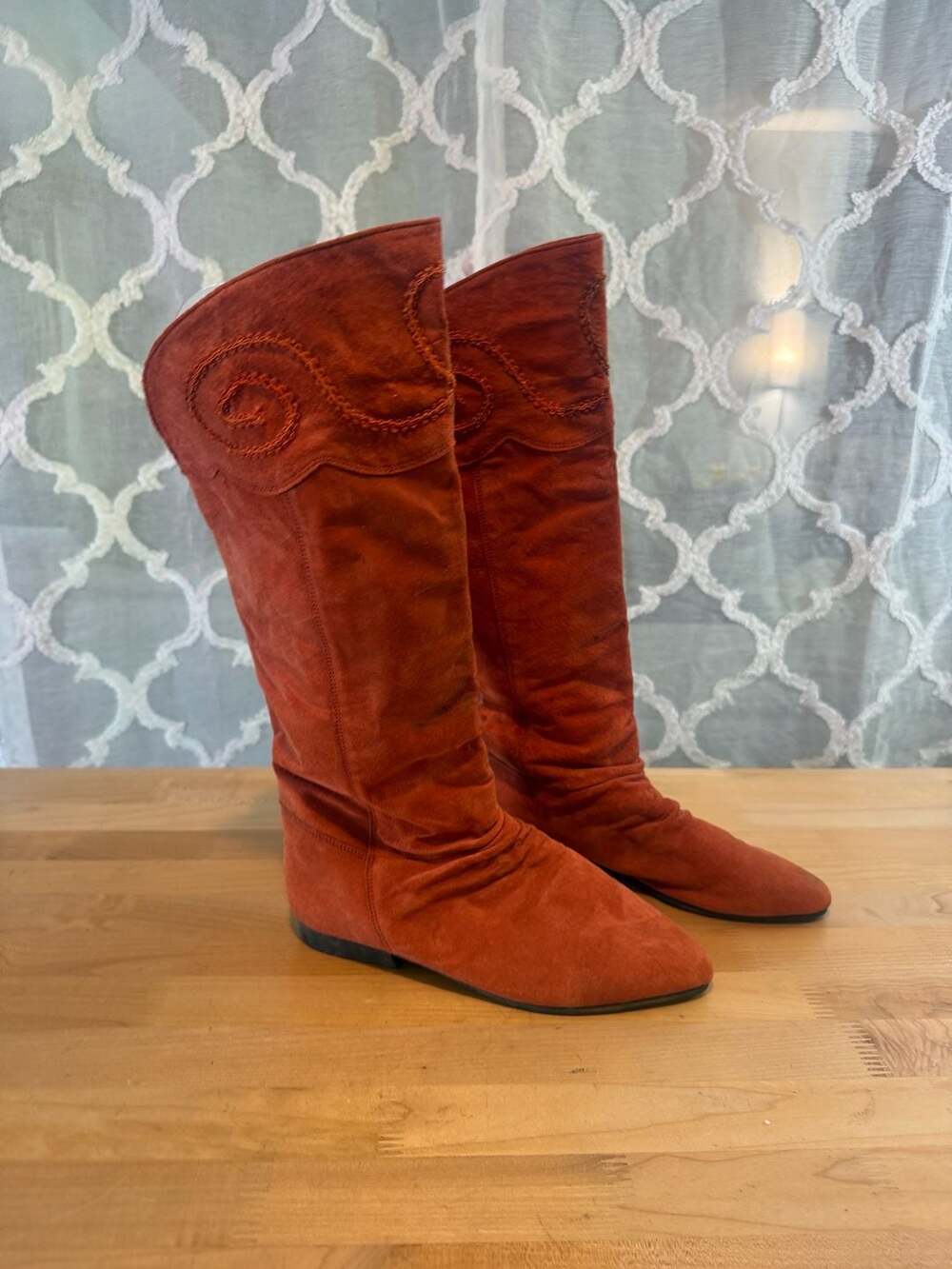 Vintage Leather Collection Orange Suede Knee-High Boots *as is